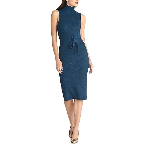 NWT Rachel Roy Kiki Navy Shimmer Midi Fitted Sheath Sweater Dress Size Large NEW - Picture 3 of 16